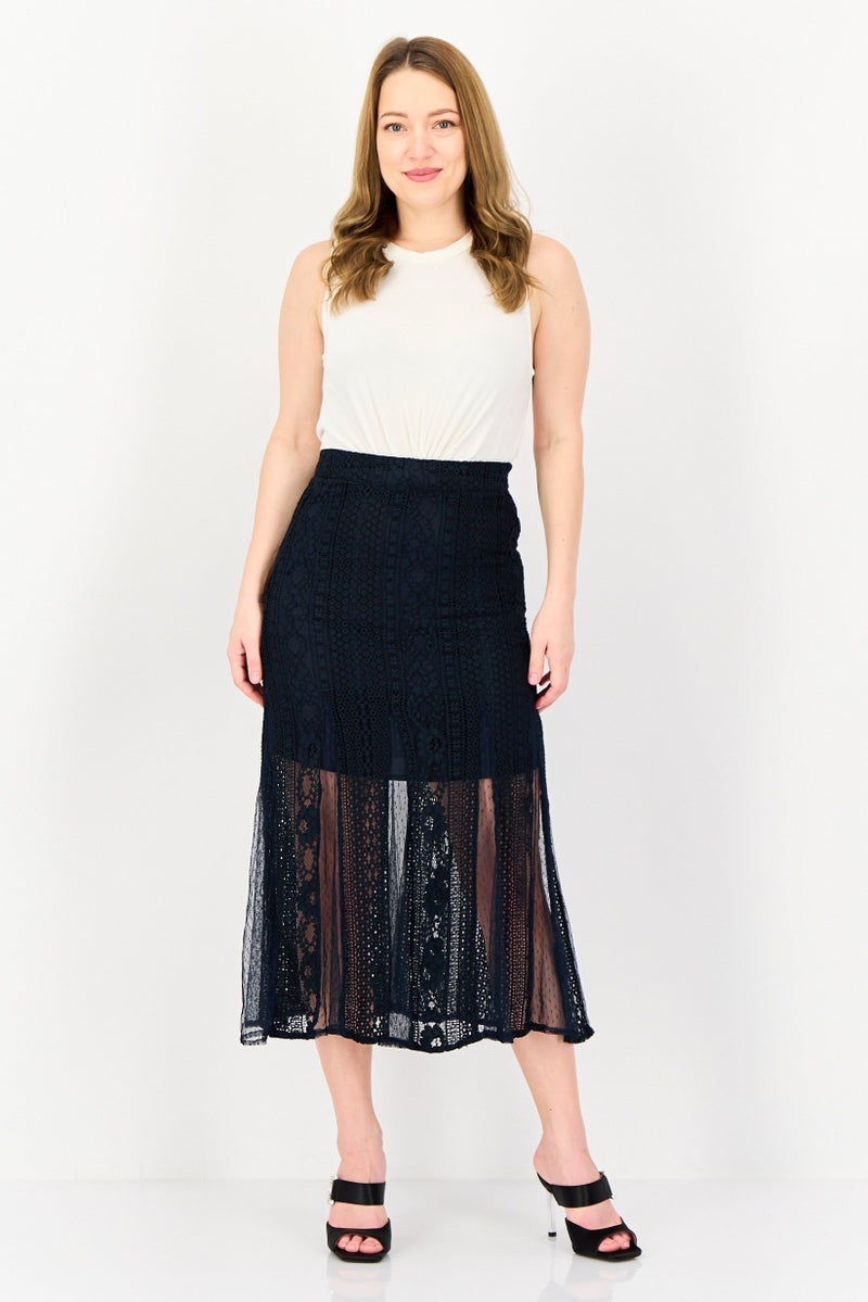 SELECTED Women Textured Midi Skirt, Navy - Image 4