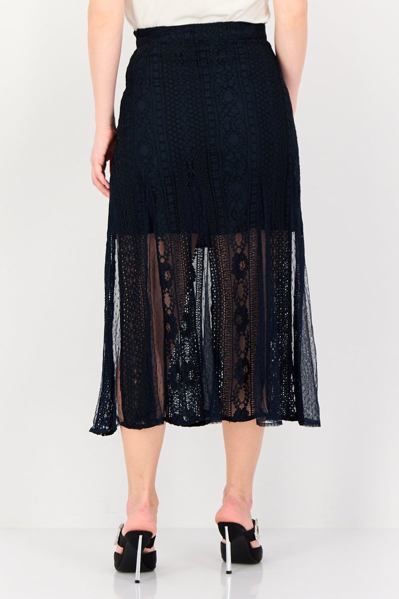 SELECTED Women Textured Midi Skirt, Navy - Image 3