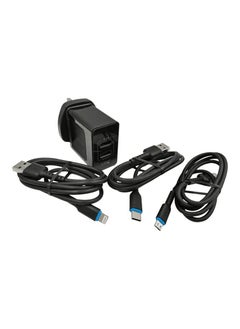 LOGIN Fast Charging Charging Adaptor 3 in 1 Lightning ,Micro  and Type-C Travel Data  AC 100-240V DC5V 3.1 2USB Port Flash Charge Color Black LN884HC