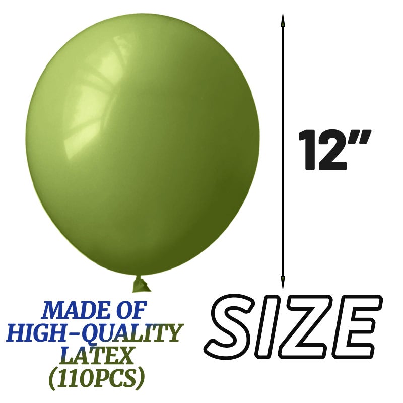KUULBELA 110pcs Olive Green Balloon 12 Inch, Olive Green Latex Balloons for Birthday Party Baby Shower Wedding(with 2 Ribbons). - Image 3