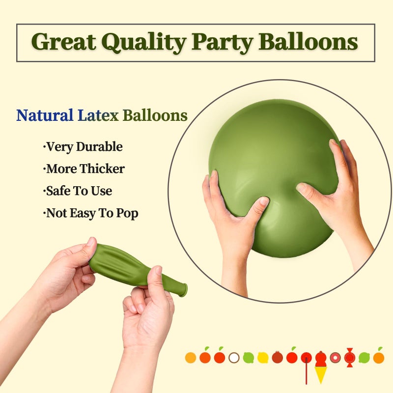 KUULBELA 110pcs Olive Green Balloon 12 Inch, Olive Green Latex Balloons for Birthday Party Baby Shower Wedding(with 2 Ribbons). - Image 2