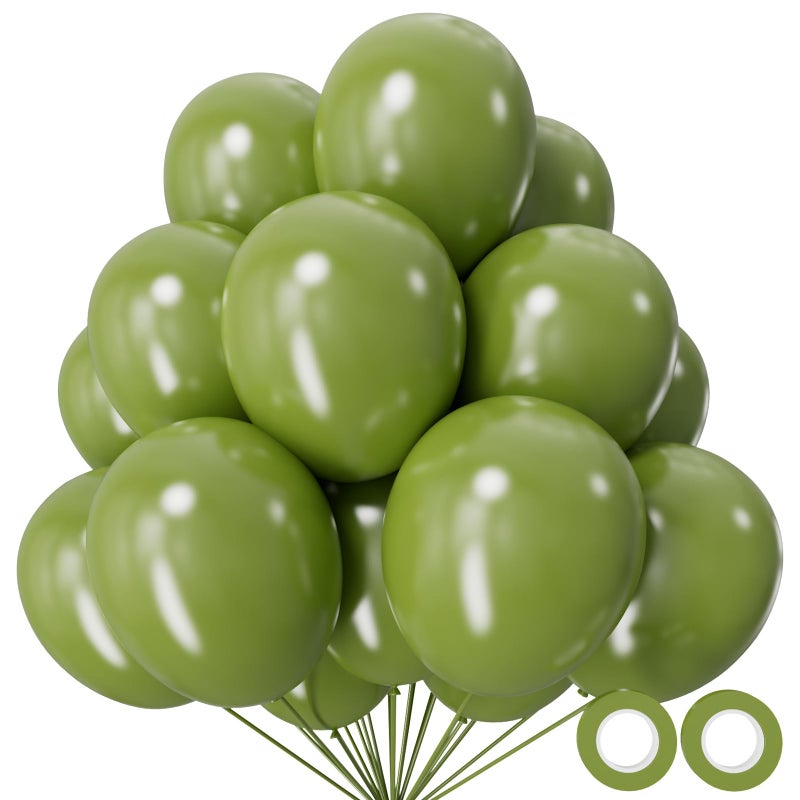 KUULBELA 110pcs Olive Green Balloon 12 Inch, Olive Green Latex Balloons for Birthday Party Baby Shower Wedding(with 2 Ribbons). - Image 1