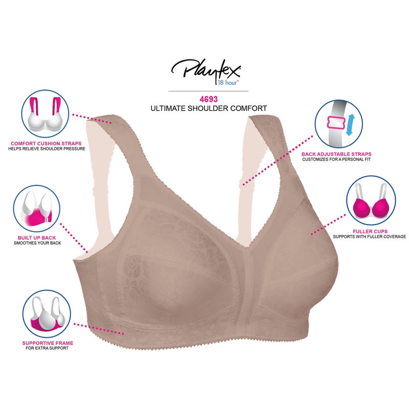 PLAYTEX Womens 18 Hour Comfort-strap Wireless Bra, Full-coverage With 4-way Trusupport, Single & 2-pack Bras, White, 36DD US - Image 5