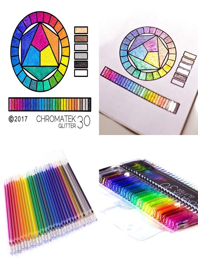 CHROMATEK Glitter Pens 60 Set Best Colors. 200% the Ink: 30 Gel Pens, 30 Refills. Super Glittery Ultra Vivid Colors. No Repeats. Professional Art Pens. New & Improved - Image 5