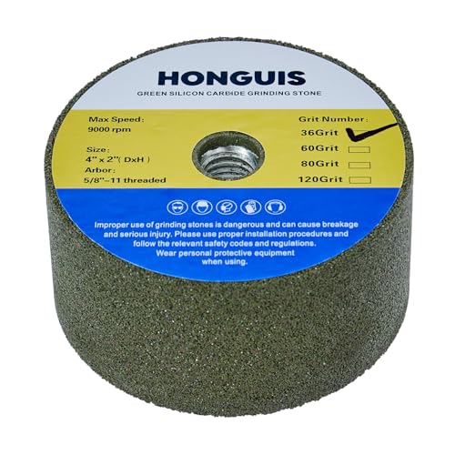 HONGUIS 4 Inch Green SiC Grinding Stone Wheel,Cup Grinding Wheel for Granite Marble Concrete Masonry with 5/8"-11 Threaded Arbor (36 Grit - Image 1