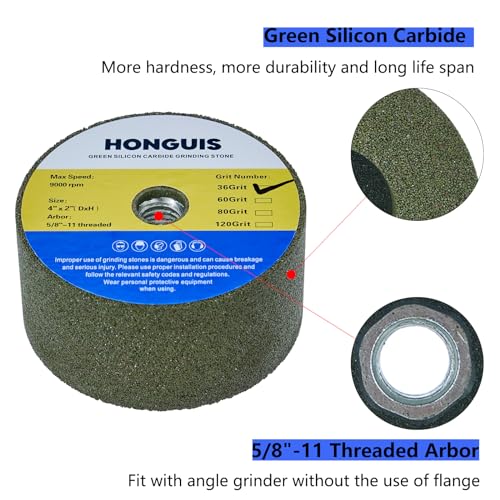HONGUIS 4 Inch Green SiC Grinding Stone Wheel,Cup Grinding Wheel for Granite Marble Concrete Masonry with 5/8"-11 Threaded Arbor (36 Grit - Image 5