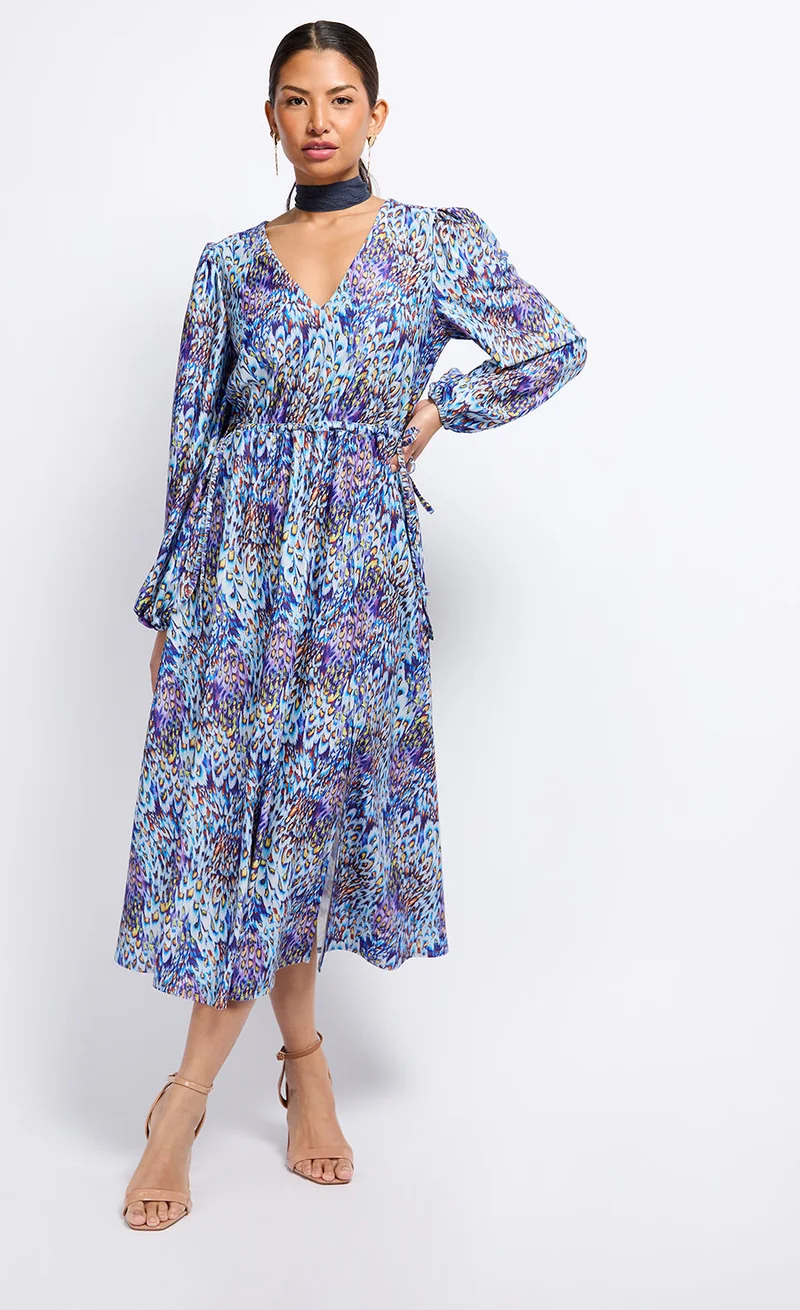 Little Mistress Peacock Print Midaxi Dress