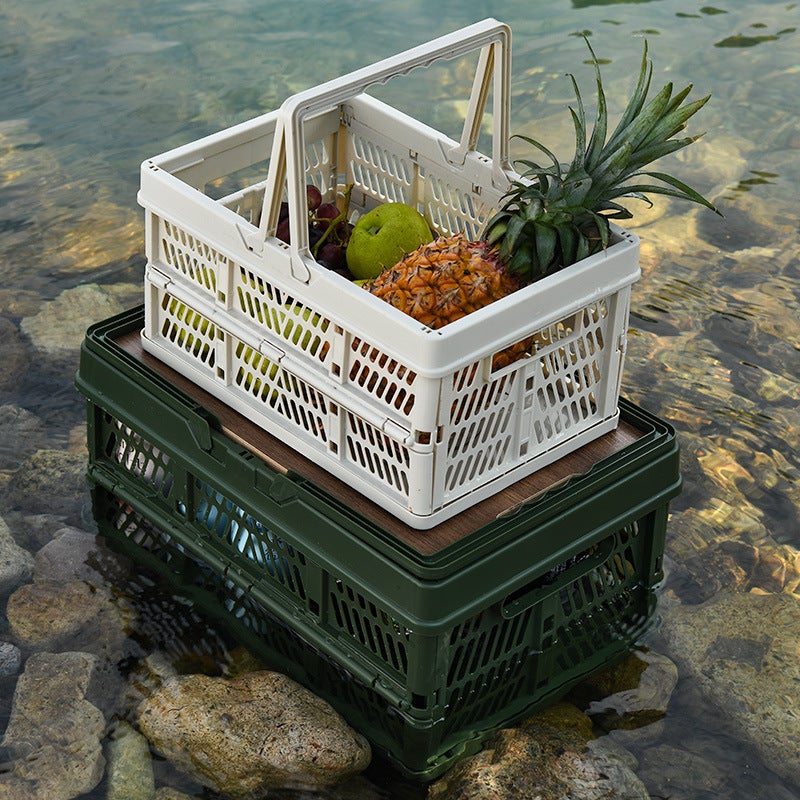 Outdoor camping folding box storage box household storage camping car storage box Trunk portable storage box(Gray White, 2755 is about 30*20 * 16cm) - Image 2