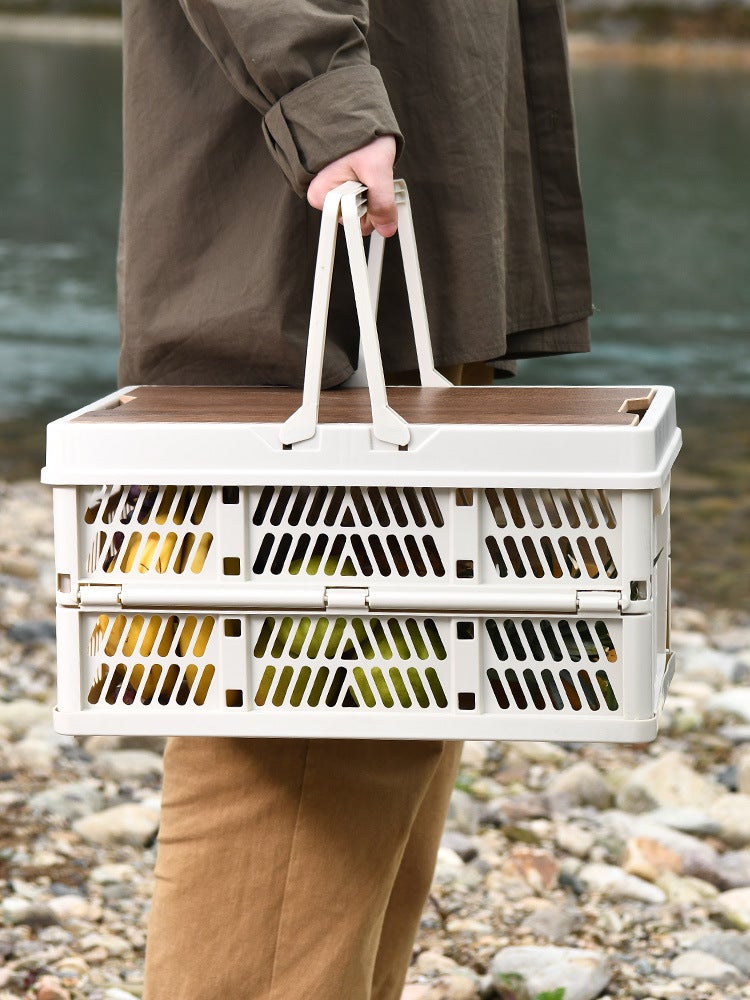Outdoor camping folding box storage box household storage camping car storage box Trunk portable storage box(Gray White, 2755 is about 30*20 * 16cm) - Image 1