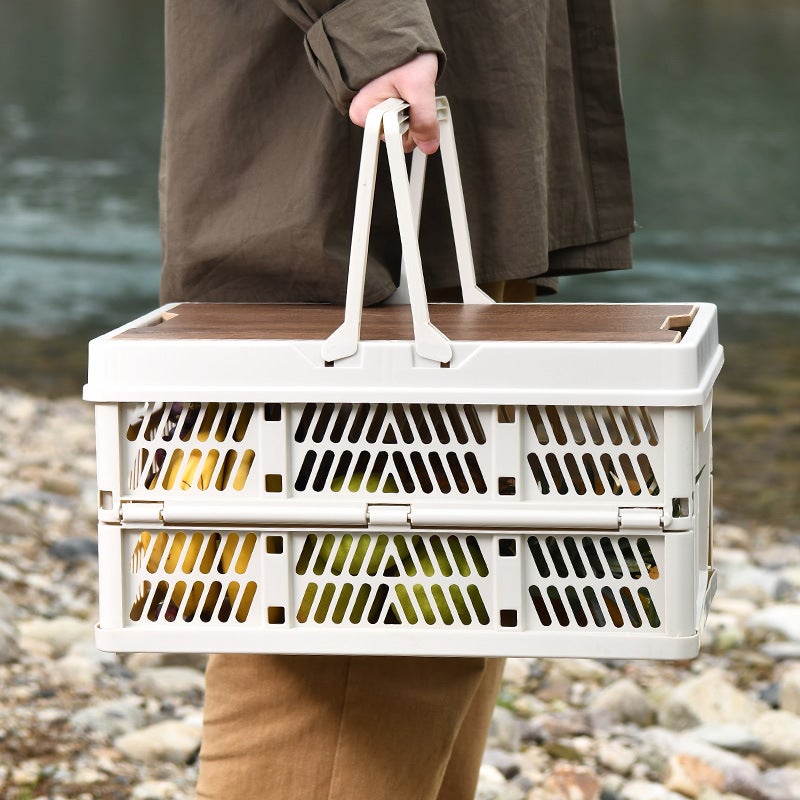 Outdoor camping folding box storage box household storage camping car storage box Trunk portable storage box(Gray White, 2755 is about 30*20 * 16cm) - Image 5