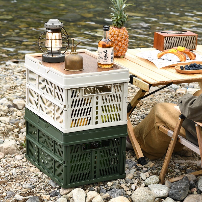 Outdoor camping folding box storage box household storage camping car storage box Trunk portable storage box(Gray White, 2755 is about 30*20 * 16cm) - Image 3