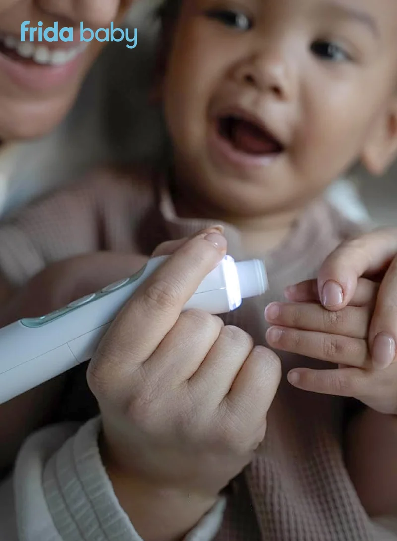 فريدا بيبي Electric Nail Buffer for Baby | Soft & Safe Nail Trimming Kit | 4 Grit Levels | LED Light | 2 AAA Batteries | 12.5 x 4 x 4 CM | Quiet & Ergonomic | Travel Case Included