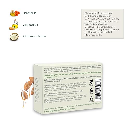 Tikitoro Kids Nourishing Bath Bar | Pediatrician Approved | Murumuru Butter Soap | Soothes, Nourishes and Moisturizes Skin | All Skin Types | Vegan | No Parabens & Sulphates (4-10 Years) (2 x 75g) - Image 2