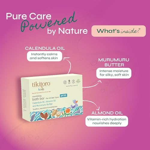 Tikitoro Kids Nourishing Bath Bar | Pediatrician Approved | Murumuru Butter Soap | Soothes, Nourishes and Moisturizes Skin | All Skin Types | Vegan | No Parabens & Sulphates (4-10 Years) (2 x 75g) - Image 4