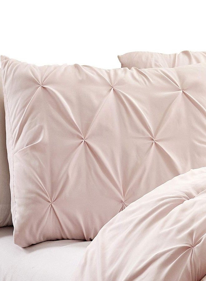 دبليو بي أم وورلد برودكتس مارت طقم لحاف من الألياف الدقيقة مكون من 3 قطع من WPM، بتصميم ثنيات متداخلة، بديل للريش - ديكور غرفة نوم باللون الوردي الفاتح مناسب لجميع الفصول - JN1 (طقم كينج مكون من 3 قطع) - Image 3