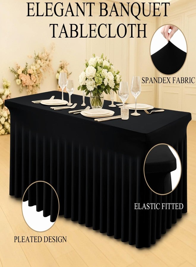 Moosfor Spandex Fitted 6FT Rectangle Tablecloth 2 Pack, Elastic Stretch Wrinkle Resistant Table Skirt, Washable Reusable Table Cover for Wedding, Banquet, Party, Events (Black, 72Lx30Wx30H Inch) - Image 3