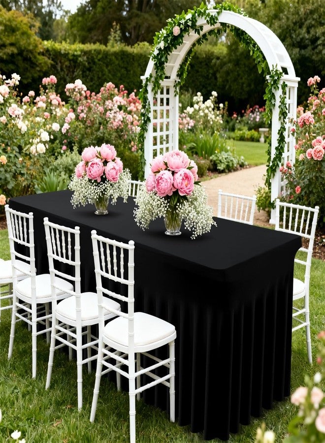 Moosfor Spandex Fitted 6FT Rectangle Tablecloth 2 Pack, Elastic Stretch Wrinkle Resistant Table Skirt, Washable Reusable Table Cover for Wedding, Banquet, Party, Events (Black, 72Lx30Wx30H Inch) - Image 5