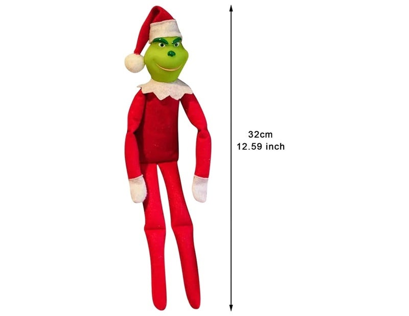 Christmas Grinch Elf Doll Decorations Xmas Halloween Ornaments Pendant Plush Toy Red - Image 2