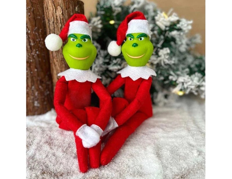 Christmas Grinch Elf Doll Decorations Xmas Halloween Ornaments Pendant Plush Toy Red - Image 1