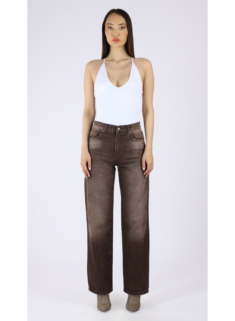 KYVELi Aurora High-Waist Straight Leg Jeans- Brown - Image 2