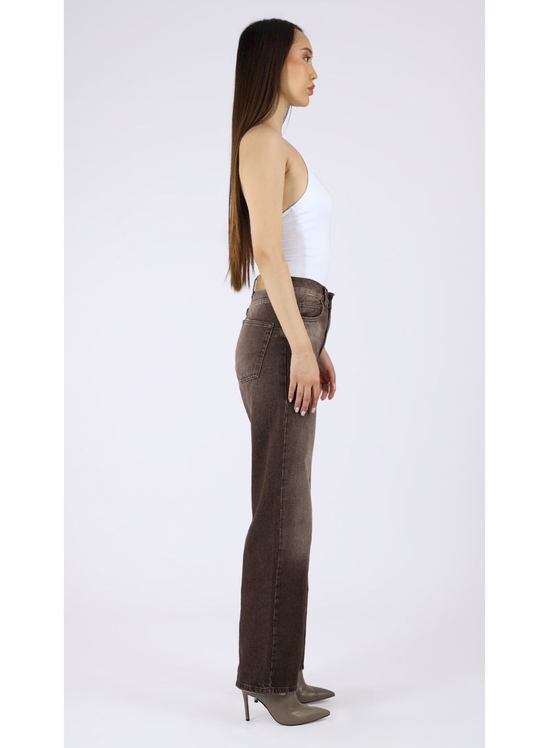 KYVELi Aurora High-Waist Straight Leg Jeans- Brown - Image 4