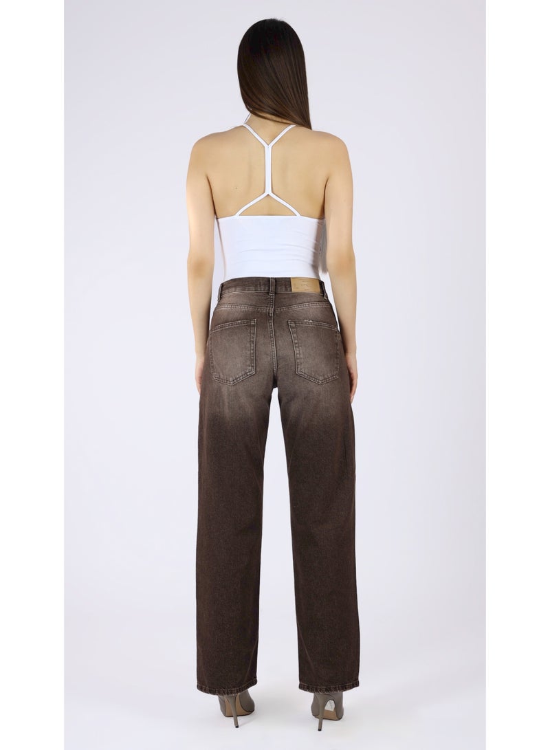 KYVELi Aurora High-Waist Straight Leg Jeans- Brown - Image 5