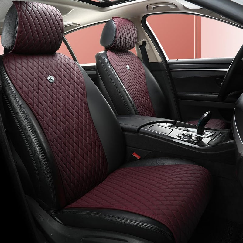 Red Rain Wine Red Seat Covers Faux Leather Universal Seat Covers for Cars with Crown 23 Covered 11Pcs AWine red