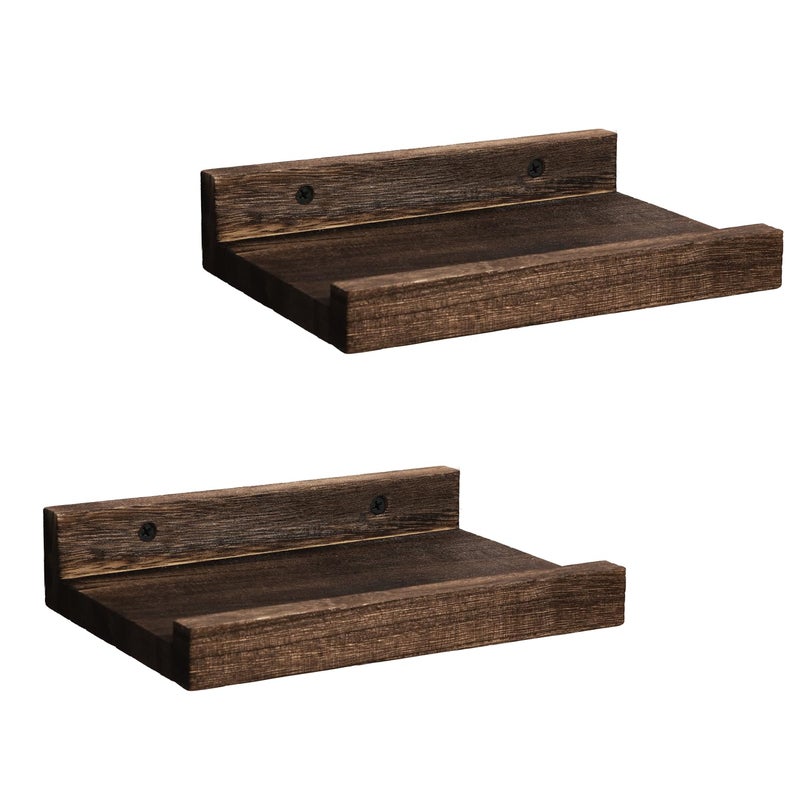 Z metnal Mini Floating Shelves, Small Natural Wooden Display Wall Shelf for Picture Ledge, Wood, Wall Mounted, 20 x 14cm, 2 Pack