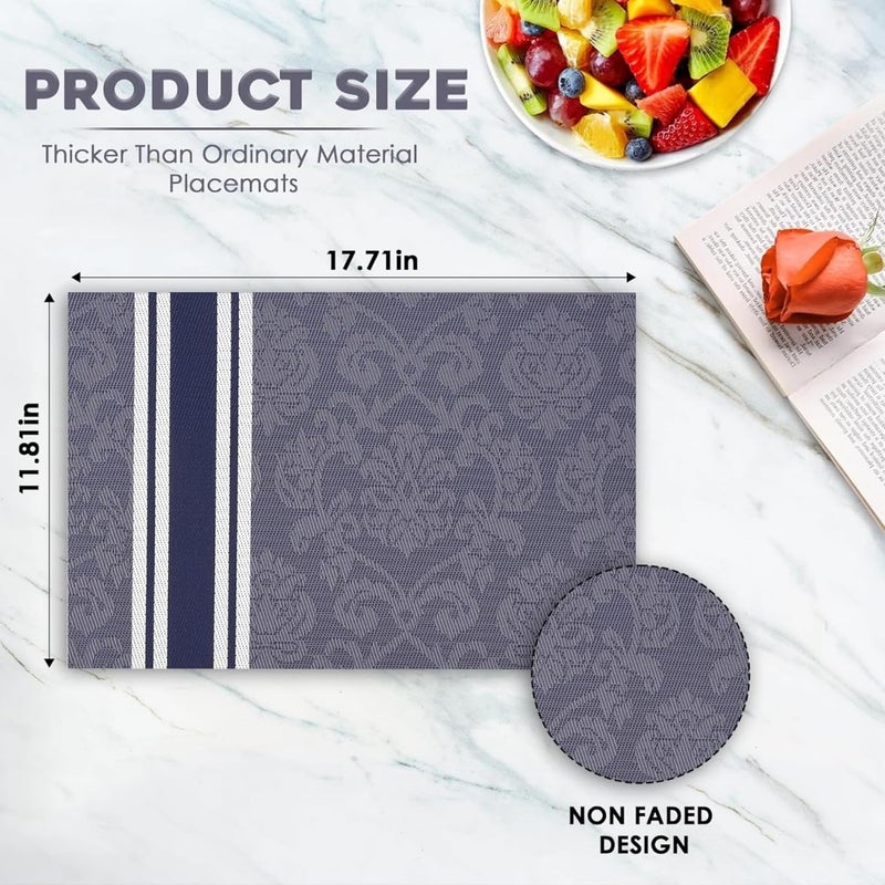 Royalkart PVC Dining Table Mats 6 Pieces Washable Heat Resistant - 45x30 cm (Grey Floral) - Image 2
