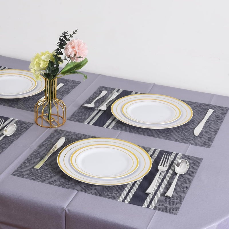 Royalkart PVC Dining Table Mats 6 Pieces Washable Heat Resistant - 45x30 cm (Grey Floral) - Image 4