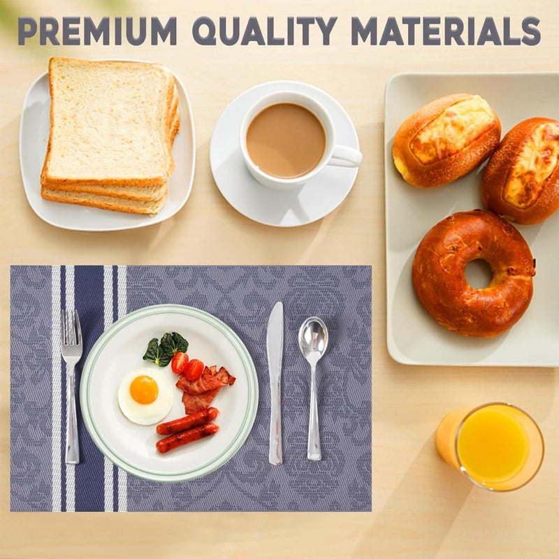 Royalkart PVC Dining Table Mats 6 Pieces Washable Heat Resistant - 45x30 cm (Grey Floral) - Image 3