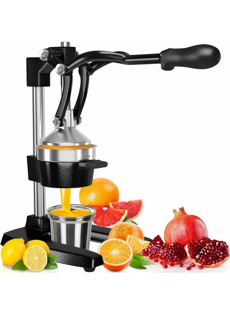 Cast Iron Citrus Juicer, Commercial Grade Manual Hand Press, Countertop Squeezer for Fresh Fruit Juice, Black with Stainless Steel Cup - Image 1