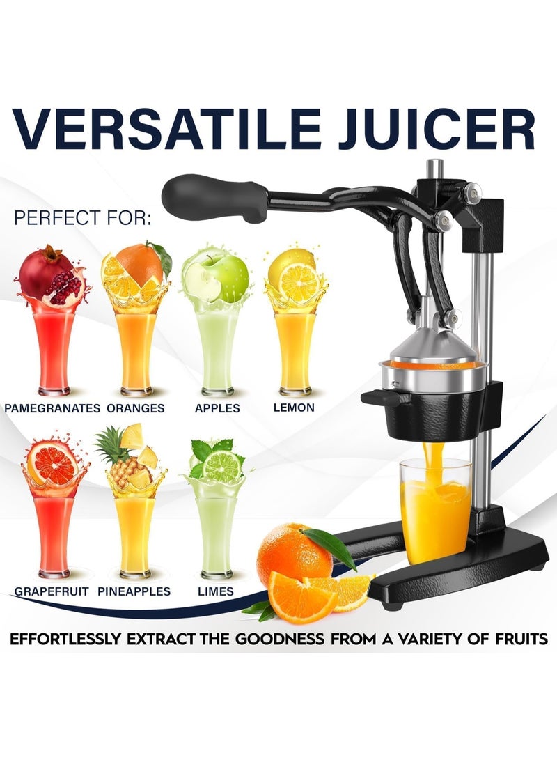 Cast Iron Citrus Juicer, Commercial Grade Manual Hand Press, Countertop Squeezer for Fresh Fruit Juice, Black with Stainless Steel Cup - Image 5
