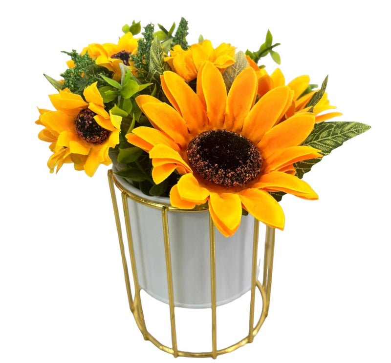 HOME ELEMENTS Tabletop Artificial Sunflowers in Metal Frame Vase for Home Decor Centre Table Showpiece Artificial Flower Pots for Living Room Office New Home Decoration Gift 10x21cm - Image 5