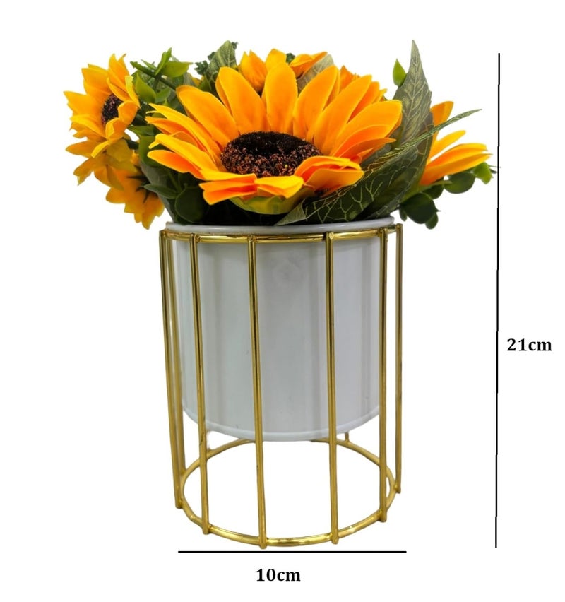 HOME ELEMENTS Tabletop Artificial Sunflowers in Metal Frame Vase for Home Decor Centre Table Showpiece Artificial Flower Pots for Living Room Office New Home Decoration Gift 10x21cm - Image 4