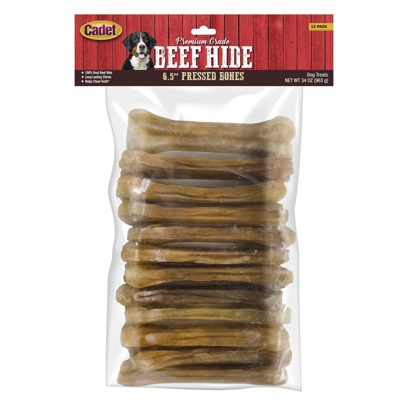 Cadet Premium Grade Pressed Beef Hide Bones, Long Lasting Rawhide Dog Chews, 6.5 Inch (12 Count) - Image 1
