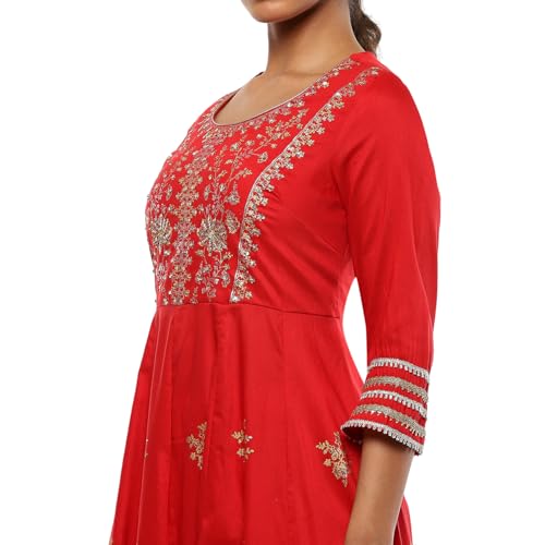 Biba Women's Red Polyester Blend Anarkali Suit Set_40 - Image 2