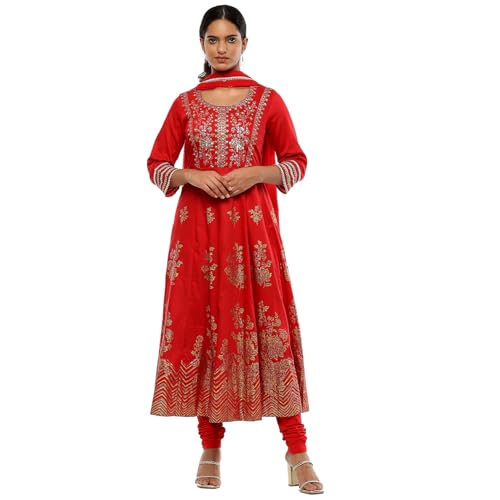 Biba Women's Red Polyester Blend Anarkali Suit Set_40 - Image 1