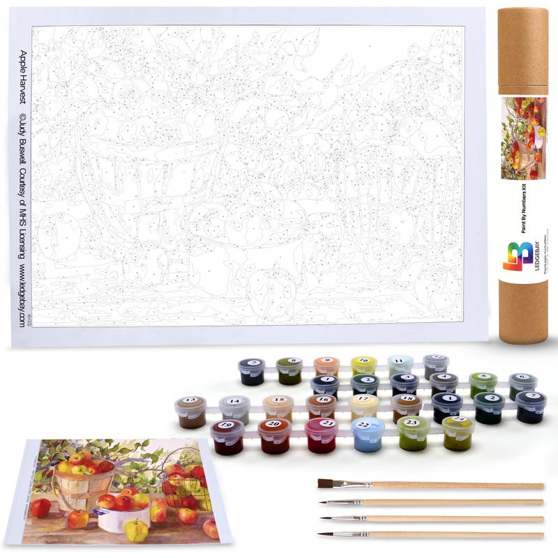 Ledgebay DIY Paint by Numbers Kit for Adults Unframed Canvas: Beginner to Advanced Paint by Numbers Kit - Kits Include Acrylic Paint set 4 Brushes & Tabletop Easel - (Apple Harvest 16" x 20" Unframed) - Image 2