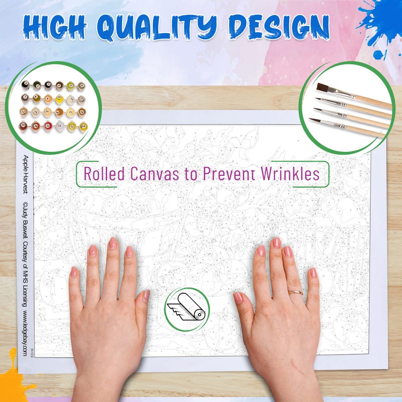 Ledgebay DIY Paint by Numbers Kit for Adults Unframed Canvas: Beginner to Advanced Paint by Numbers Kit - Kits Include Acrylic Paint set 4 Brushes & Tabletop Easel - (Apple Harvest 16" x 20" Unframed) - Image 5
