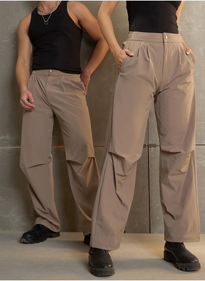 SASSAFRAS Solid Front Pleated Baggy Parachute Pants  - Image 1