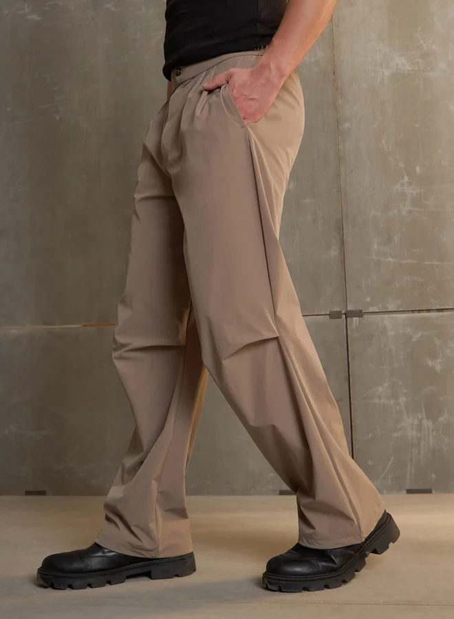 SASSAFRAS Solid Front Pleated Baggy Parachute Pants