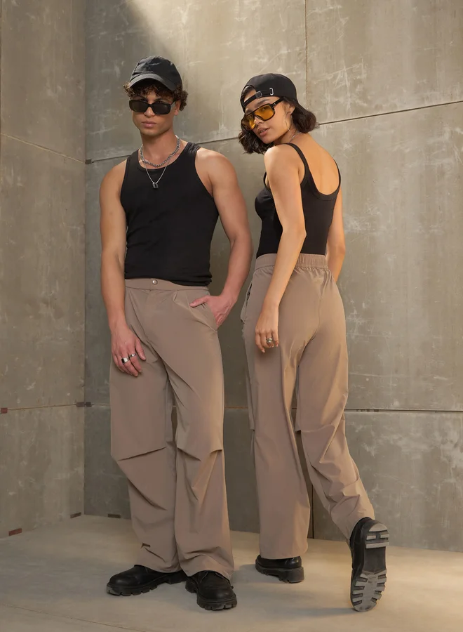 SASSAFRAS Solid Front Pleated Baggy Parachute Pants