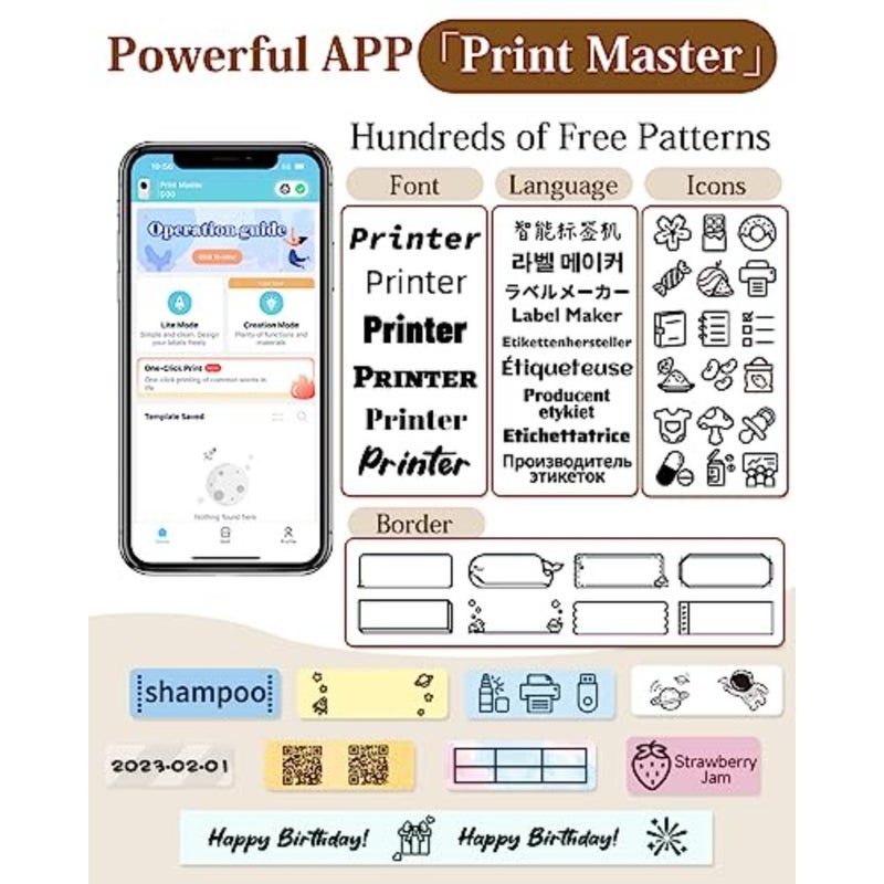 طابعة ملصقات صغيرة محمولة بتقنية البلوتوث D30 من Label Maker، آلات كاتبة ملصقات لتنظيم المكتب والمنزل، لأجهزة Android iOS، هدية للرجال والنساء، مستلزمات مدرسية لطيفة، قابلة لإعادة الشحن عبر USB - Image 5
