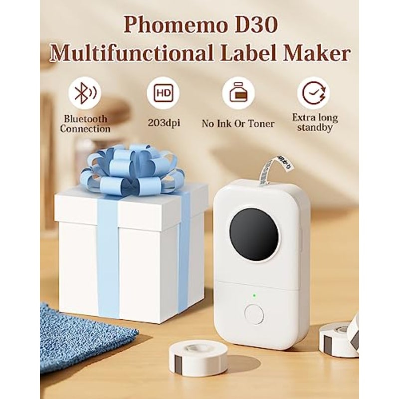 طابعة ملصقات صغيرة محمولة بتقنية البلوتوث D30 من Label Maker، آلات كاتبة ملصقات لتنظيم المكتب والمنزل، لأجهزة Android iOS، هدية للرجال والنساء، مستلزمات مدرسية لطيفة، قابلة لإعادة الشحن عبر USB - Image 2