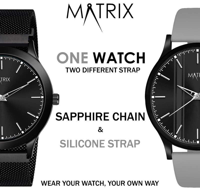 Matrix Swap Analog Black Dial Watch with Interchangeable Straps for Men & Boys (Black Chain & Grey, 22 Mm, 22 Mm) - Image 2