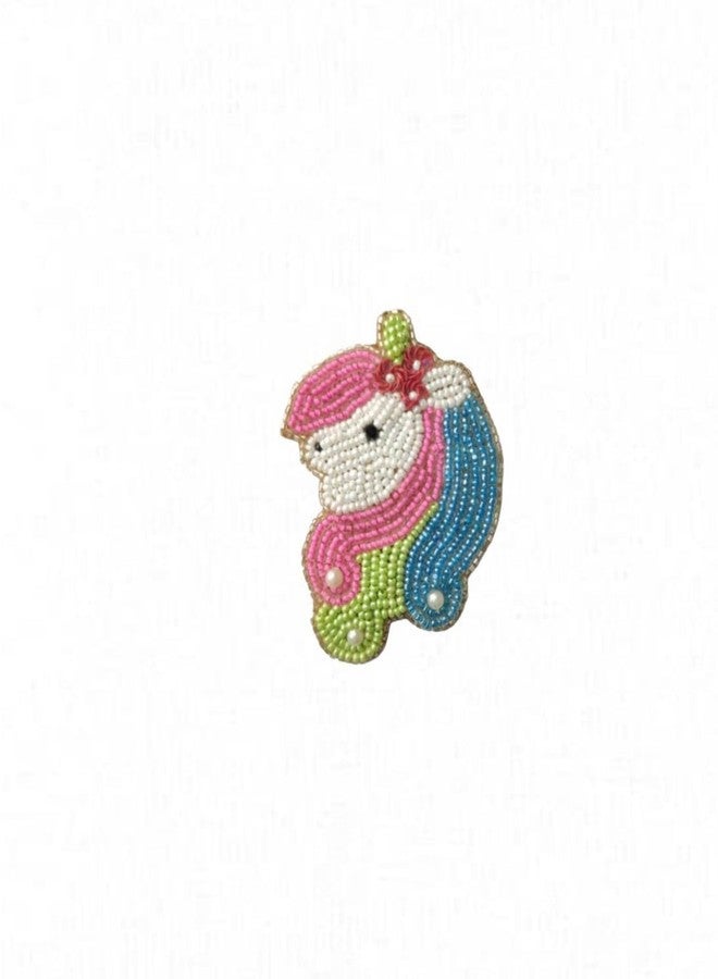 Abeo Handcrafted Beaded Unicorn Brooch, Pink, Green and Sky Blue, 5-6 cm, Traditional Embroidery - Image 2