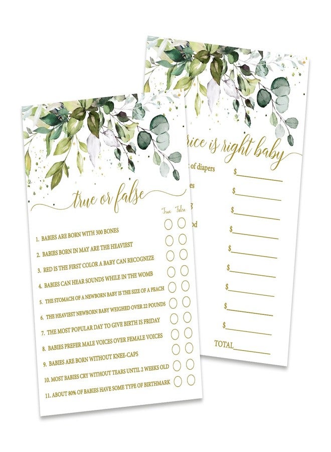 All-Ewired-Up All Ewired Up Baby Shower Games Gender Neutral, 50 Price is Right, 50 True or False Trivia, Greenery Sage Eucalyptus, 2 Games Double Sided Gender Reveal Games for Guests, Baby Shower Party Supplies - Image 1