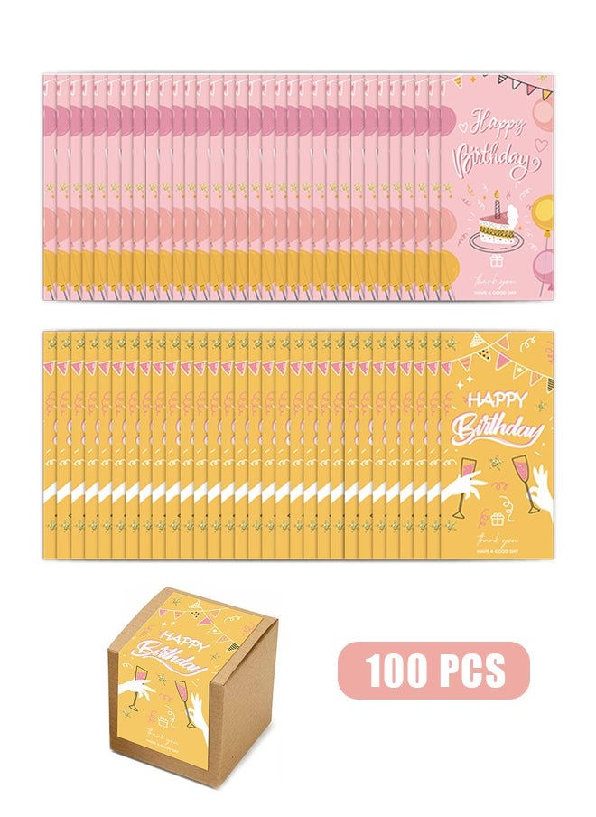 Generic 100 Pcs Box Seal Stickers Happy Birthday Package Labels, Adhesive Labels Decorative Baking Gift Bags Packaging Decals, for Cards Envelope Gift Boxes Envelope Seals Stickers (Yellow+Pink)  - Image 1