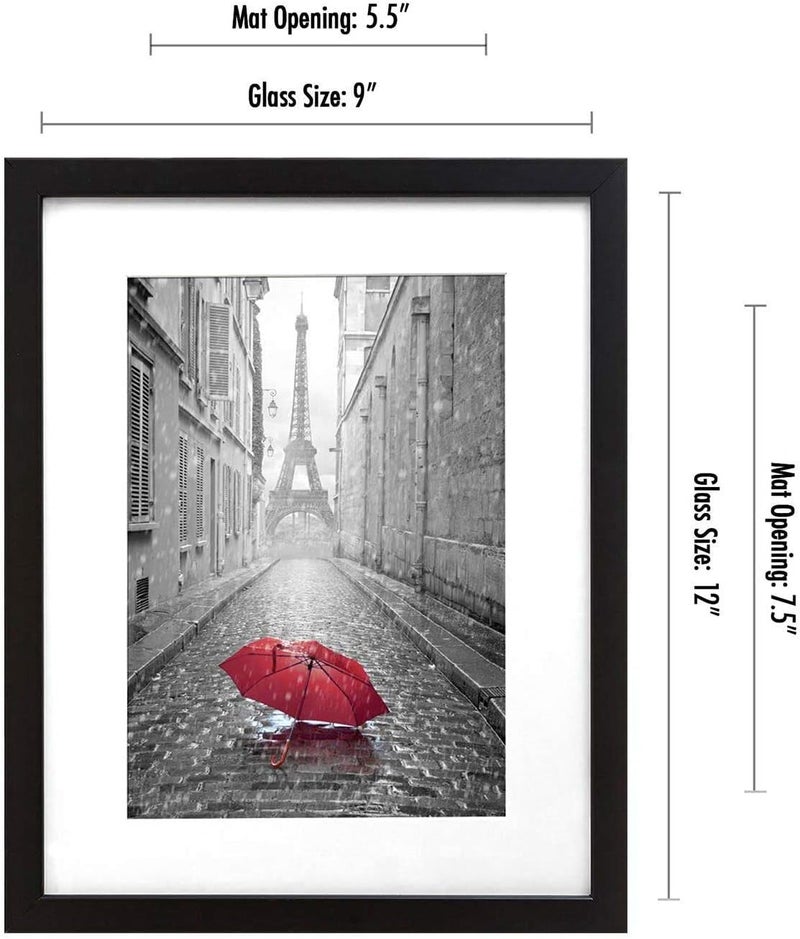 Americanflat 9x12 Picture Frame in Black - Displays 6x8 With Mat and 9x12 Without Mat - Composite Wood with Shatter Resistant Glass - Horizontal and Vertical Formats for Wall (2-Pack) - Image 2